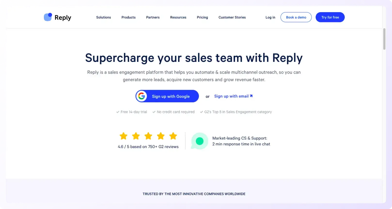 Cold email software reply.io landing page