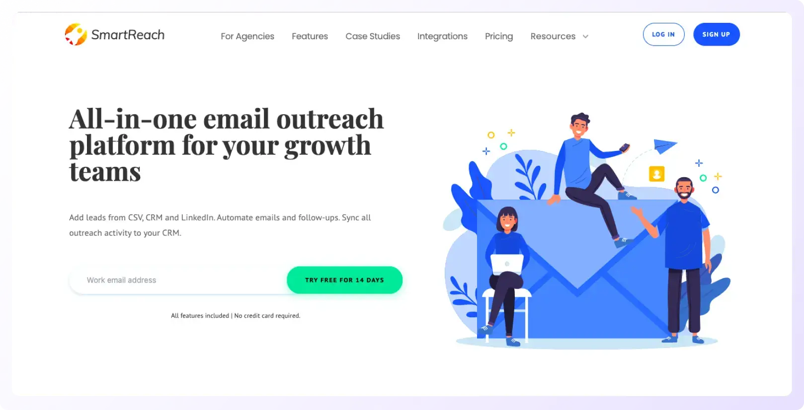 Smart reach cold email tool landing page