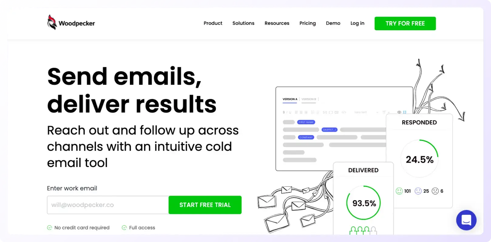 Cold email software woodpecker landing page