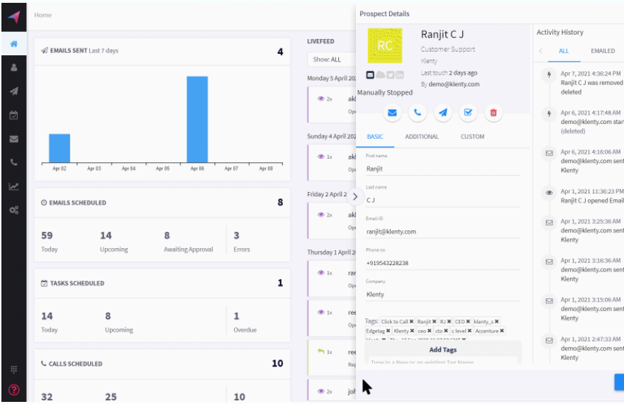 A Gif demonstrating the retrieval of valuable insights through Klenty’s reports and dashboards